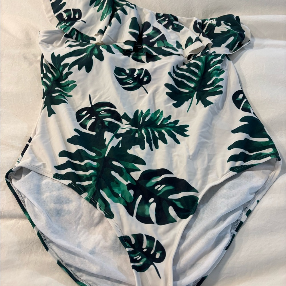 Amazon Women's One Piece Swimsuit - Green Leaf Print